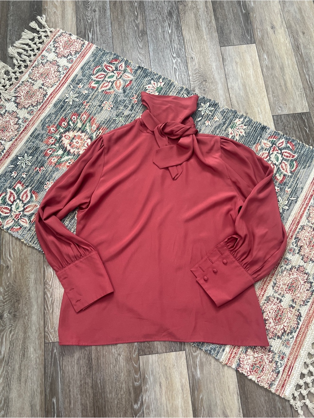 JH collectibles vintage dusty rose or mauve long-sleeve blouse with a mock neck